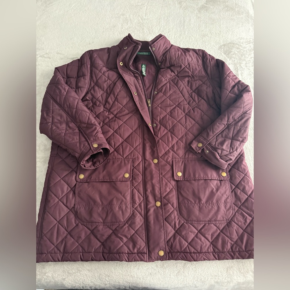 Lauren Ralph Lauren Diamond-Quilted Mockneck Jacket in Burgundy Plus Size 3X